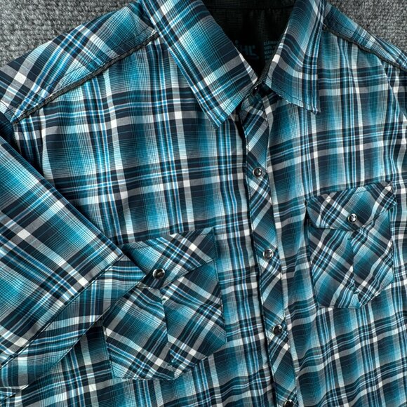 Kuhl Mens Short Sleeve Pearl Snap Up Shirt Plaid Blue Gray Eluxur Small Western - Picture 7 of 11
